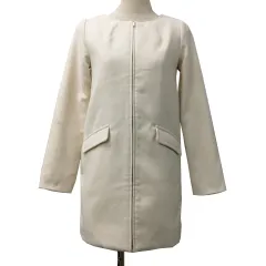 リエンダ rienda コート ノーカラー シングル ミドル ジップアップ 無地 長袖 M 白 ホワイト