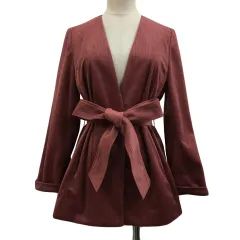 グリーンレーベルリラクシング ユナイテッドアローズ green label relaxing ジャケット ノーカラー シングル 前開き コーデュロイ リボンベルト 無地 長袖 36 赤 レッド