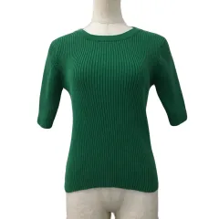 テチチ Te chichi セーター ニット ラウンドネック プルオーバー リブ 五分袖 フリー 緑 グリーン