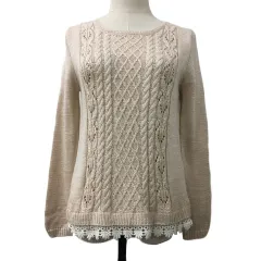 アプワイザーリッシェ Apuweiser-riche セーター ニット プルオーバー ラウンドネック ナイロン ケーブル編み ラメ レース 長袖 2 ピンク