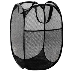 【在庫処分】家庭用（36cm×36cm×58cm 旅行 持ち運び可能 ブラック） 軽量 耐久性 通気性 くり抜かれたデザイン 大容量 省スペース 洗濯カゴ 折りたたみ ランドリーバスケット