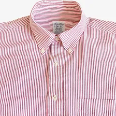 【16 1/2-35】Brooks Brothers（ブルックスブラザーズ）ポロカラーBD（ボタンダウン）シャツ ストライプ / Relaxed Fit / Cotton 100% ポケット付 00's 中国製 メンズXL相当