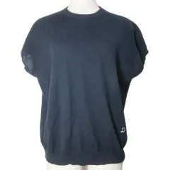 ドレステリア DRESSTERIOR フレンチスリーブニット カットソー コットン シルク 薄手 ロゴ ワンポイント刺繡 38 M相当 紺 ネイビー ■YHS6 /X