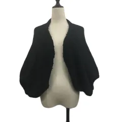 デュラス DURAS カーディガン ノーカラー 前開き 無地 ボア 長袖 ドルマンスリーブ F 黒 ブラック