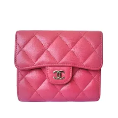CHANEL シャネル 財布 クラシックスモールフラップウォレット シャネル 財布  ピンク シャンパンゴールド金具 ミニ財布 コンパクト財布 三つ折り マトラッセ レディース キャビアスキン  中古
