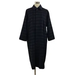 ケイビーエフ KBF アーバンリサーチ コート ステンカラー ロング メルトン 比翼仕立て チェック 長袖 ONE 紺 グレー ネイビー