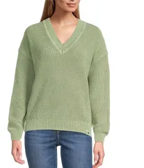 トッミーバハマ レディース アウター ニット・セーター Vネック Tommy Bahama Indigo Palmsalt Wash VNeck Long Sleeve Sweater Hushedのサムネイル