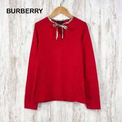 BURBERRY LONDON バーバリーロンドン ホースロゴ刺繡 ノバチェック リボン コットン ロングスリーブ カットソー レッド レディース 長袖 トップス