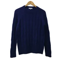 グローバルワーク GLOBAL WORK セーター ニット プルオーバー クルーネック ケーブル編み モヘヤ混 長袖 M 青 ブルー