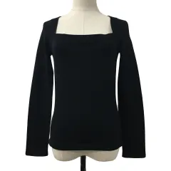 アンタイトル UNTITLED カットソー ニット プルオーバー スクエアネック 無地 長袖 2 黒 ブラック