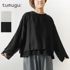 ＊【新品】【tumugu  ツムグ】 ベーシック 天竺 × エアシアー ツイル プルオーバー (TC26106)<br><br>レディース 春 夏 長袖 トップス ロンT カットソー 異素材 シンプル 大人可愛い 黒 白 30代 40代 50代のサムネイル