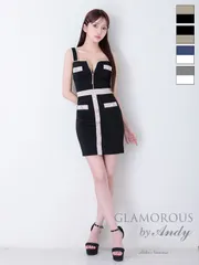ブラックxベージュV866【Andy GLAMOROUS/アンディグラマラス】フロントジッパー/ パイピング/ バイカラー/ ノースリーブ/ ストレッチ/ タイト/ ミニドレス/ キャバドレス