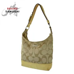COACH コーチ シグネチャー 斜め掛け調整可能 ベージュ キャンバス/パテントレザー D1171-F17490 ホーボー ショルダーバッグ 302717【中古】