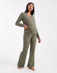 ママライシアス レディース ボトムス カジュアルパンツ リブニット パンツ ニット マタニティ Mamalicious Mamalicious Maternity super soft rib knit flared pants part of a set G