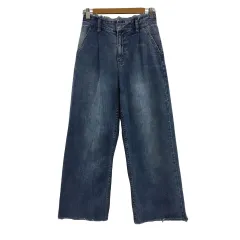 カプリシュレマージュ CAPRICIEUX LEMAGE パンツ デニム ワイド アンクル ジップフライ 無地 カットオフ 36 水色 ライトブルー