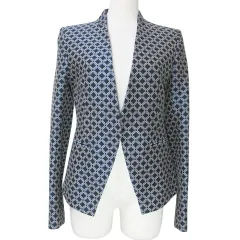 セオリー Theory LANAI ノーカラージャケット ジャガード 総柄 総裏地 0 S相当 黒 青 X