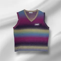 TTT_MSW    22AW   Kasuri  Knit  Vest  purple    カスリ    ニット   ベスト   ティー モダンストリートウェア　 パープル　 ロゴ刺繍    Ｌサイズ　ユニセックスのサムネイル