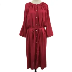 アーバンリサーチ ドアーズ URBAN RESEARCH DOORS ワンピース シャツワンピ Iライン ロング ギャザー 無地 リボンベルト 長袖 One ピンク