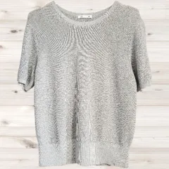 B1506 ジーユー GU ニット 半袖(L) グレー Uネック ノーカラー