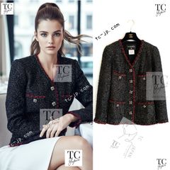 CHANEL - シャネル ジャケット CHANEL ブラック レッド メタリック ファンタジー ツイード グリポア宝石ボタン カール・ラガーフェルド作品 34 36 シャネル ジャケット CHANEL ブラック レッド メタリック ファンタジー