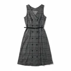 【タグ付き】FASHION ジャンパースカート ワンピース ベルト付き チェック サイドポケット ロング丈 黒 グレー Mサイズ 2025123100138