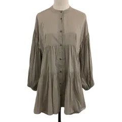 アーバンリサーチ ドアーズ URBAN RESEARCH DOORS チュニック ブラウス バンドカラー 無地 ギャザー ティアード 長袖 One ベージュ グレー