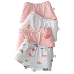 【新品】 [eipatu] キッズ ボクサーパンツ ガールズ パンツ ショーツ 女の子 ジュニア リボン インナー コットン 4枚セット 赤ちゃん 下着 子供パンツ 肌着 柄 かわいい (100, 鯨柄)