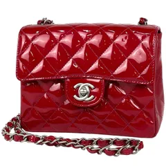 シャネル CHANEL ミニ マトラッセ シングルフラップ チェーン ショルダーバッグ ココマーク エナメル ショルダーバッグ パテントレザー レッド A35200 レディース 【中古】