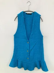 ZARA ザラ ベスト USA M ブルー 無地 フリル