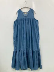 MALAIKA ワンピース M ブルー コットン デニム 無地 袖なし ロング・マキシ丈 ティアード