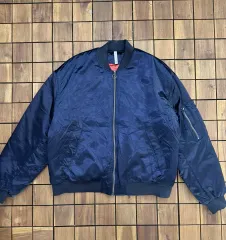 ZARA ザラ MAN 光沢 ネイビー MA-1ジャケット ブルゾン L