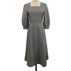 ロペピクニック ROPE Picnic ワンピース フレア ロング タック サッカー チェック 七分袖 36 茶 白 ブラウン ホワイト