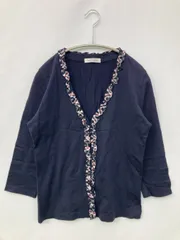 NEWYORKER ニューヨーカー カーディガン/ボレロ L ネイビー コットン 無地 フリル ミドル丈 半端袖