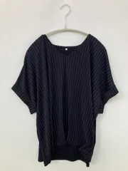 CLOSSHI クロッシー Tシャツ/カットソー LL ネイビー ストライプ柄 ミドル丈 半袖 Vネック