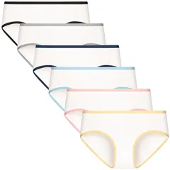 【新品】 [POPKOK] ［ポップコー]ショーツ ガールズ 下着 セット 女子中学生 ジュニア コットン インナーパンツ 女児 肌着 6枚組 (カラーエッジ付きホワイト,155)