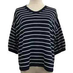 コーエン coen カットソー プルオーバー Vネック ボーダー 七分袖 FREE 紺 白 ネイビー ホワイト