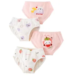 【新品】 [Hapipana] 女の子 ショーツ 4点セット 女児 ブリーフ パンツ キッズ 下着 綿 通気 ガールズ ジュニア 幼児 小学生 ユニコーン（猫と苺，90）