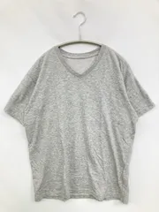 UNIQLO ユニクロ Tシャツ/カットソー M グレー 無地 ミドル丈 半袖 Vネック
