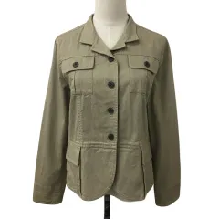 エルエルビーン L.L.BEAN ジャケット ワーク オープンカラー 無地 リネン混 長袖 M ベージュ