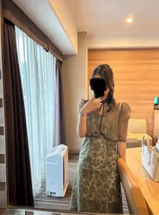 Leja レジャ ワンピース S カーキ チュール 花柄・ボタニカル柄 レース 袖なし ロング・マキシ丈 フレア