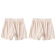【新品】 [JETSO 4U] 女の子 ショートパンツ レギンス 2本入り セーフティパンツ パンツ 無地 下着 リボン かわいい 柔らかくて快適 多色 小学生100-160 cm(シャンパン，110)