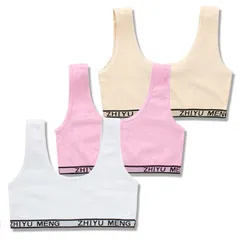 【新品】 [ZGKULAEAOW] キッズ ハーフトップ ブラジャー 2重の生地 女の子 タンクトップ ジュニアブラ 小学生 3枚セット インナー スポーツブラ (白＋黄色＋ピンク)