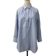 アナディス dun a dix シャツ チュニック ビッグシャツ ロング スタンダード ギャザー ストライプ 長袖 38 水色 茶 ライトブルー ブラウン