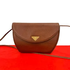 極 美品 YVES SAINT LAURENT イヴ・サンローラン ヴィンテージ YSL ロゴ 金具 レザー 本革 ショルダーバッグ ポシェット ブラウン 20997