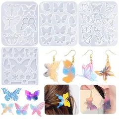 シリコンモールド 4枚セット 蝶型 モールド レジン 型 かわいい DIYの手作り シリコンモールド ペンダント イヤリング ピアス キーホルダー アクセサリー 装飾 ツール 再利用可能 1