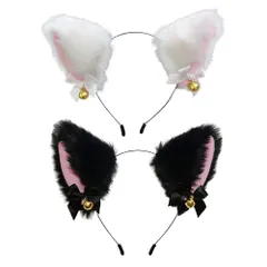 ねこ耳 かわいい ねこみみ リボン付き 黒猫 白猫 鈴付き ふわふわ コスプレ 2色セット 仮装 小物 カチューシャ ヘアアクセサリー ヘッドバンド 猫耳 イベント 学園祭 [YFFSFDC] ハロウィン