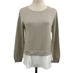 アンタイトル UNTITLED カットソー ニット ラウンドネック レイヤード風 ラメ 無地 長袖 2 ベージュ 白 ホワイト