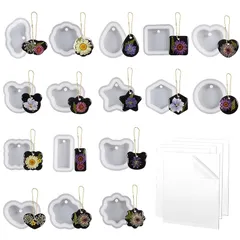 シリコーン樹脂金型 モールド レジン 【16個セット】穴あきハート長方形正方形多角形クリッターシェーカー金型ソフト金型DIY手作りかわいいチャームアクセサリー装飾再利用可 1