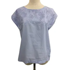 ロペピクニック ROPE Picnic カットソー プルオーバー ラウンドネック 切替 刺繍 フレンチスリーブ 38 水色 ラベンダー ライトブルー