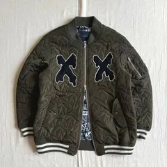 希少　00s　archive　WORLD WIDE LOVE!　ワールドワイドラブ　Wジップアップ　MA-1　フライトジャケット　⭐︎　星型キルティング　バンドロゴ総柄裏地　リブライン　カーキ　サイズ1　Y2K　star quilting flight jk